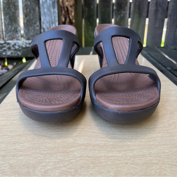 CROCS Cyprus II Espresso Brown Open Toe Slip On Heels Sz 9 - Picture 8 of 12